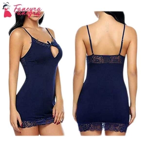 Fancyra Women Stylish Nightwear Babydoll Lingerie Night Dress With G string Panty Free Size Blue Color