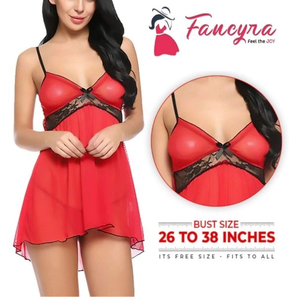 Fancyra Women Stylish Nightwear Lingerie With G String Panty Free Size Red Color - Image 2
