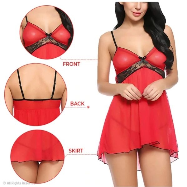 Fancyra Women Stylish Nightwear Lingerie With G String Panty Free Size Red Color - Image 4