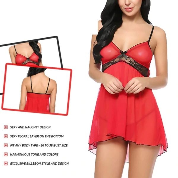 Fancyra Women Stylish Nightwear Lingerie With G String Panty Free Size Red Color - Image 5