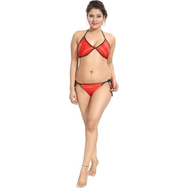 Fancyra Women Stylish Nightwear Set With Robe And Bikini Bra Panty Sleepwear Free Size Red Color - Image 3