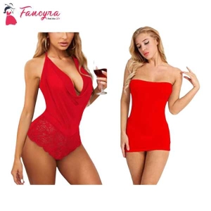 Fancyra Women Stylish Sleepwear Babydoll Lingerie Free Size Red Color Combo Of Two