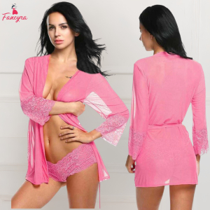 Fancyra Women Stylish Transparent Net Lace Nightwear Robe Lingerie with Seamless Underwear