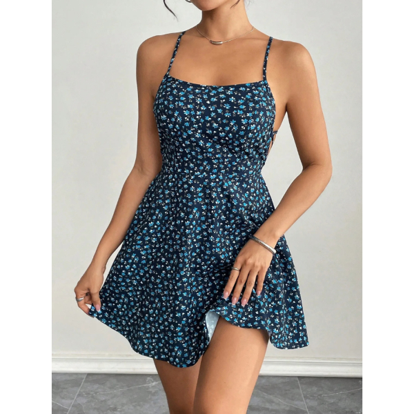 Fancyra Women Summer New Style Full Floral Print Open Back Casual Mini Dress - Image 2
