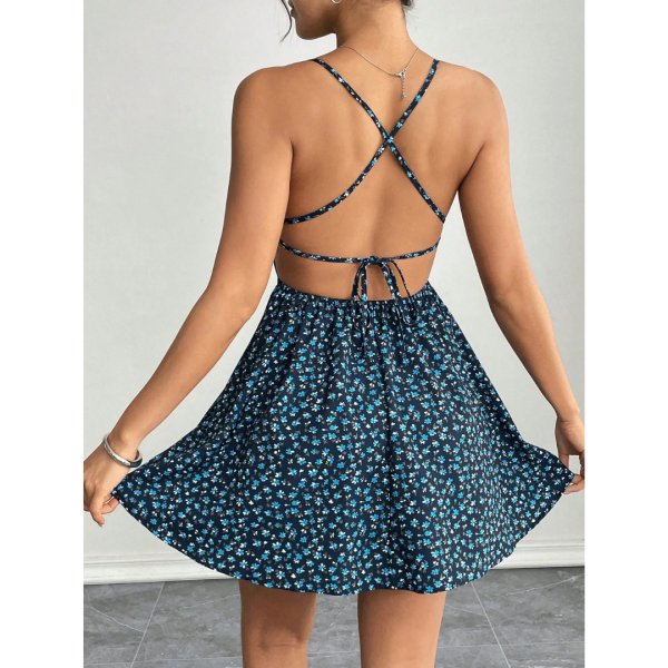 Fancyra Women Summer New Style Full Floral Print Open Back Casual Mini Dress - Image 4