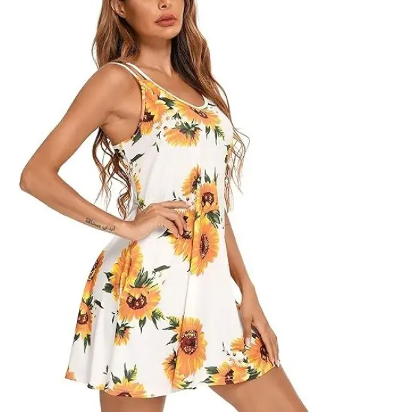 Fancyra Women Sunflower Printed Babydoll Nightwear Dress with Thong - Image 3