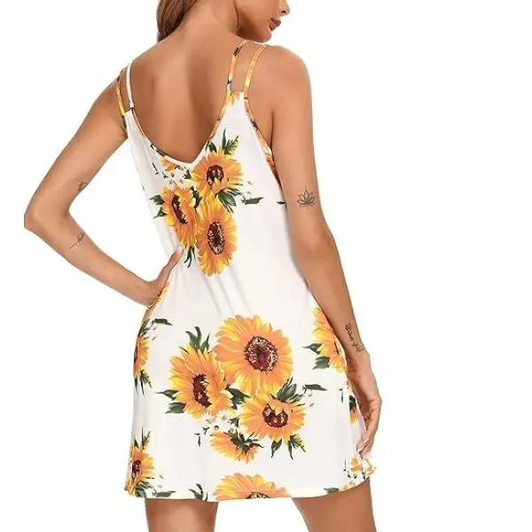 Fancyra Women Sunflower Printed Babydoll Nightwear Dress with Thong - Image 4