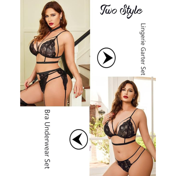Fancyra Women Suspender Set Underwear Lace Bra and Briefs Garter Lingerie Set for Women - Image 4