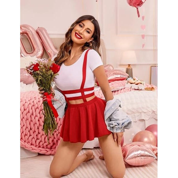 Fancyra Women Suspender Skater Babydoll Bodysuit Lingerie Mini Skirt Swimwear - Image 2
