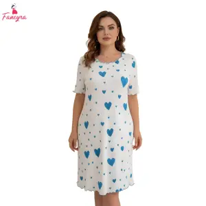 Fancyra Women Sweetheart Print Soft Ribbed Texture Night Dress Nighty