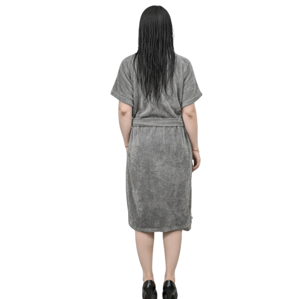 Fancyra Women Terry Cotton Grey Bathrobe with Single Pocket - Image 2