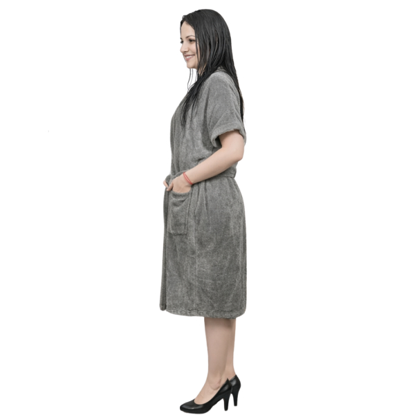 Fancyra Women Terry Cotton Grey Bathrobe with Single Pocket - Image 3