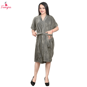 Fancyra Women Terry Cotton Grey Bathrobe with Single Pocket