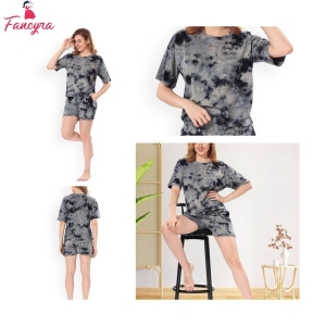 Fancyra Women Tie and Dye Satin Night Suit Pajama Set