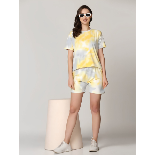 Fancyra Women Tie & Dye T-Shirt & Shorts Pajama Set Nightwear - Image 2