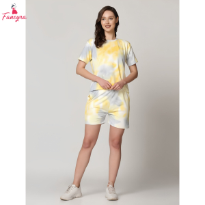 Fancyra Women Tie & Dye T-Shirt & Shorts Pajama Set Nightwear