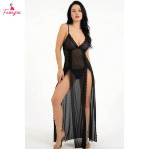 Fancyra Women Transparent Mesh Elegant Long Babydoll Lingerie Nighty