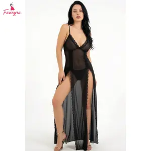 Fancyra Women Transparent Mesh Elegant Long Babydoll Lingerie Nighty