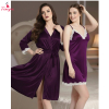 Fancyra Women Two Piece Elegant Satin Lace Nightwear Set