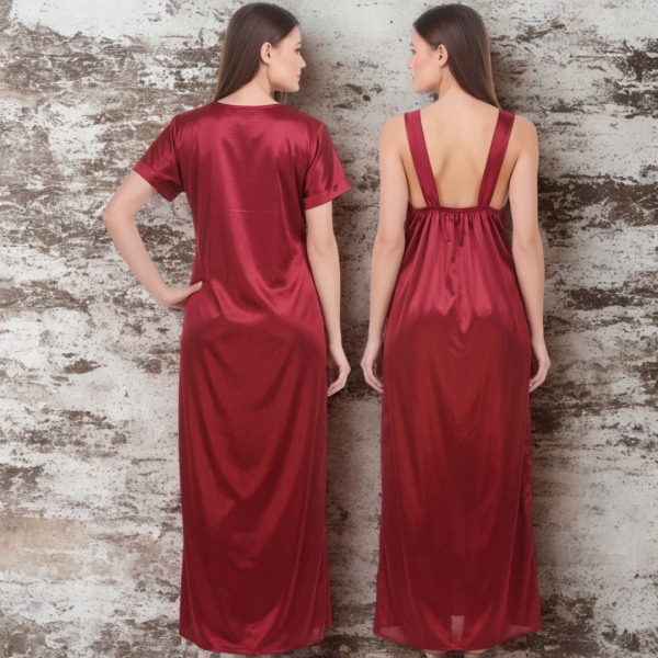 Fancyra Women Two Piece Satin Nightwear Set, Long Inner and Outer Robe Sleepwear - Image 3