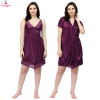 Fancyra Women Two Piece Satin Purple Short Nighty with Lace and Robe