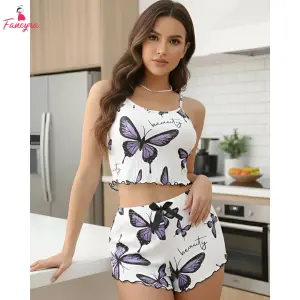 Fancyra Women Two Piece Set Cami Top & Short Pajama Set Nightwear