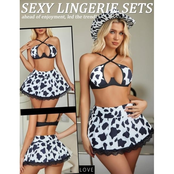 Fancyra Women Two Piece Underwire Bra Top with Lace Mini Pleated Skirt Lingerie Set - Image 3
