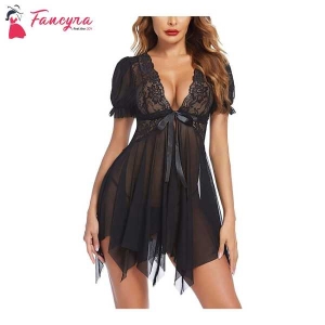 Fancyra Women V Neck Lace Baby Doll Nightwear Lingerie