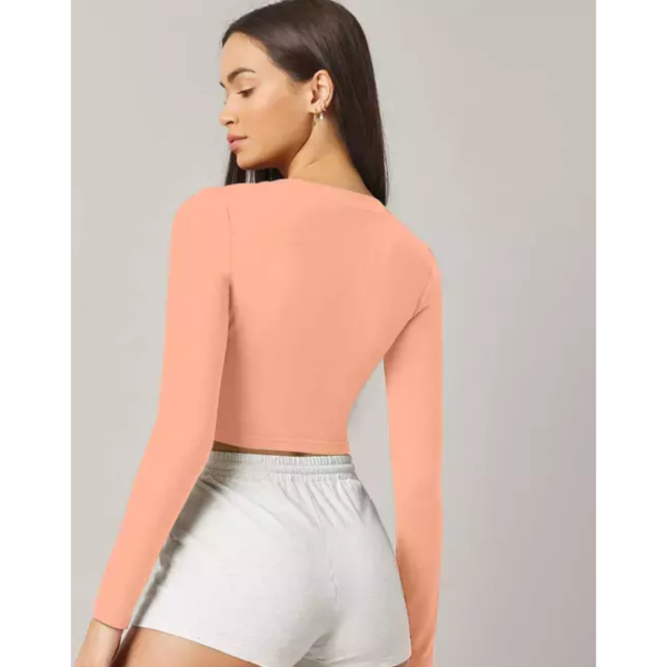 Fancyra Women V Neck Stylish Crop Top T-Shirt Long Sleeve - Image 3