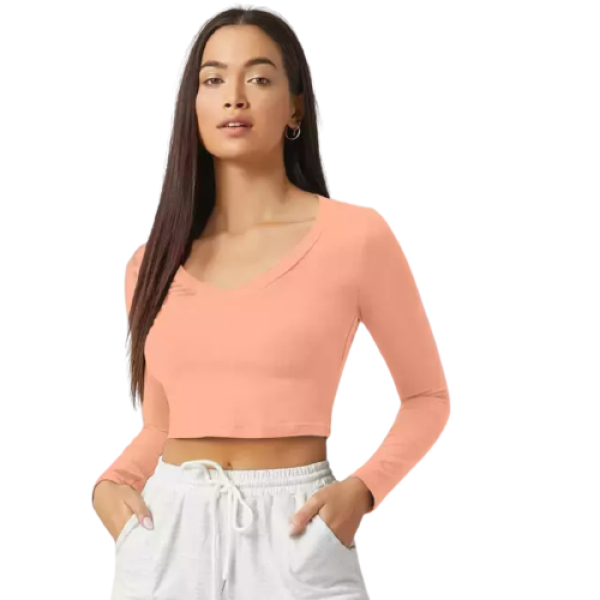 Fancyra Women V Neck Stylish Crop Top T-Shirt Long Sleeve - Image 5