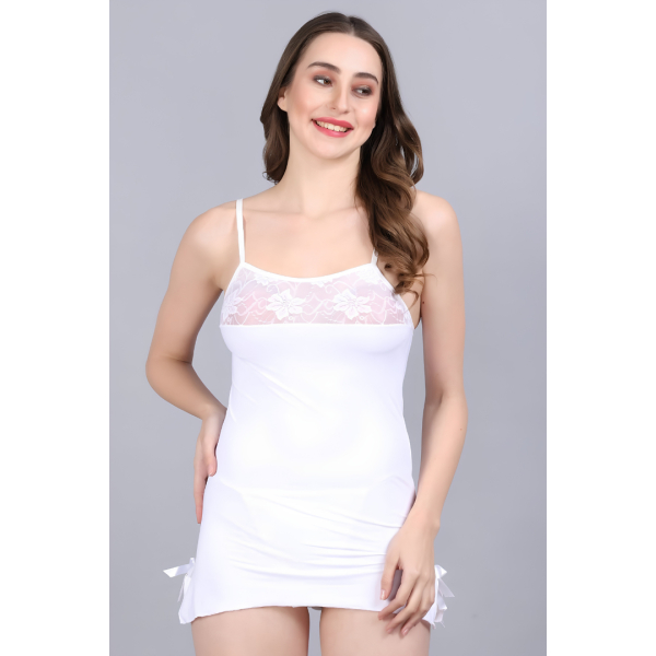 Fancyra Women White Elegant Short Babydoll Top Lingerie With G String Panty - Image 2