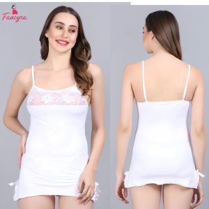 Fancyra Women White Elegant Short Babydoll Top Lingerie With G String Panty