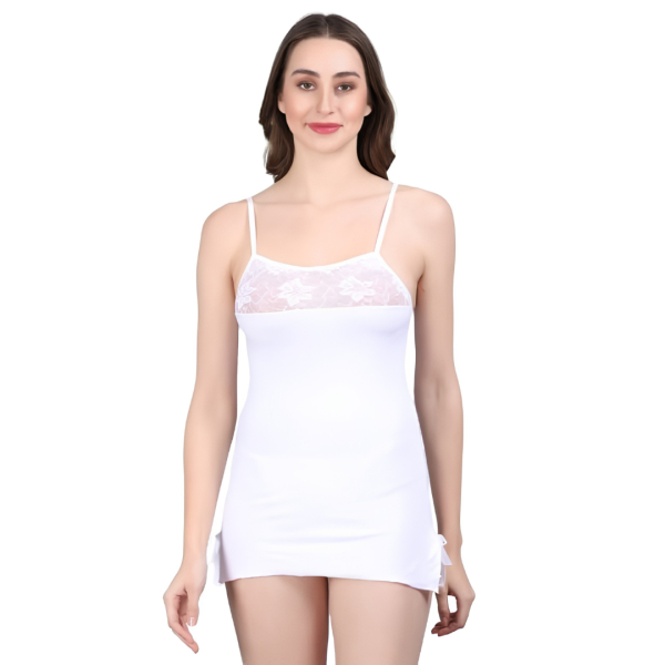 Fancyra Women White Elegant Short Babydoll Top Lingerie With G String Panty - Image 5