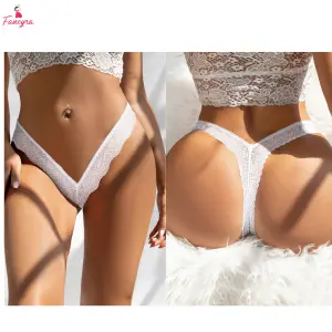 Fancyra Women White Lace Thong Panties Low Rise V Shape Soft Innerwear