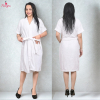 Fancyra Women White Micro Terry Knee Length One Pocket Midi Loungewear Bathrobe