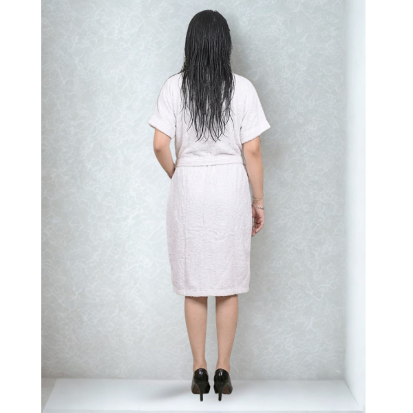 Fancyra Women White Micro Terry Knee Length One Pocket Midi Loungewear Bathrobe - Image 3