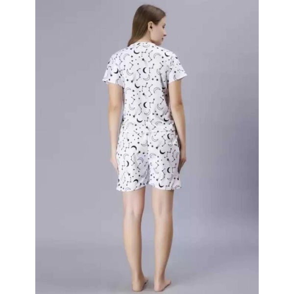 Fancyra Women White Printed Elegant Top & Shorts Nightwear Pajama Set - Image 3