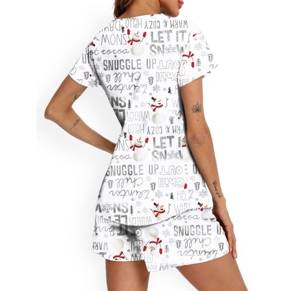 Fancyra Women White Printed Tee and Shorts Pajama Set - Image 4