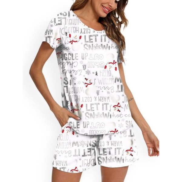 Fancyra Women White Printed Tee and Shorts Pajama Set - Image 5
