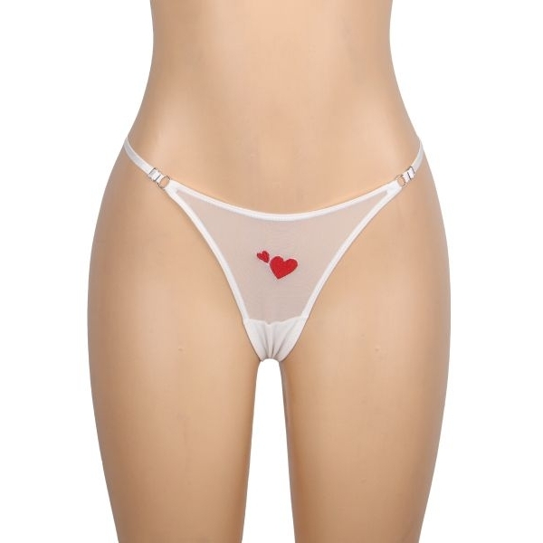 Fancyra Women White Stylish Mesh Thong Lightweight Heart Pattern Panty - Image 5