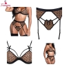 Fancyra Women Wireless Collar Bra with Garter Thong Sleepwear Leopard Lingerie Set