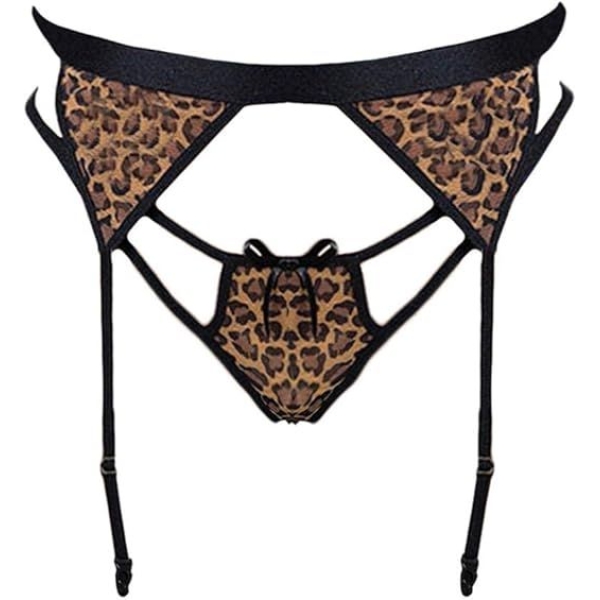 Fancyra Women Wireless Collar Bra with Garter Thong Sleepwear Leopard Lingerie Set - Image 3