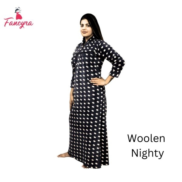 Fancyra Women Woolen Blend Winter Full Length Dot Printed Nighty Nightdress - Image 3