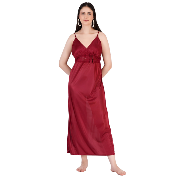 Fancyra Women's 4 Piece Nightwear Set, Satin Nighty, Lace Bra Panty & Robe Set - Image 4