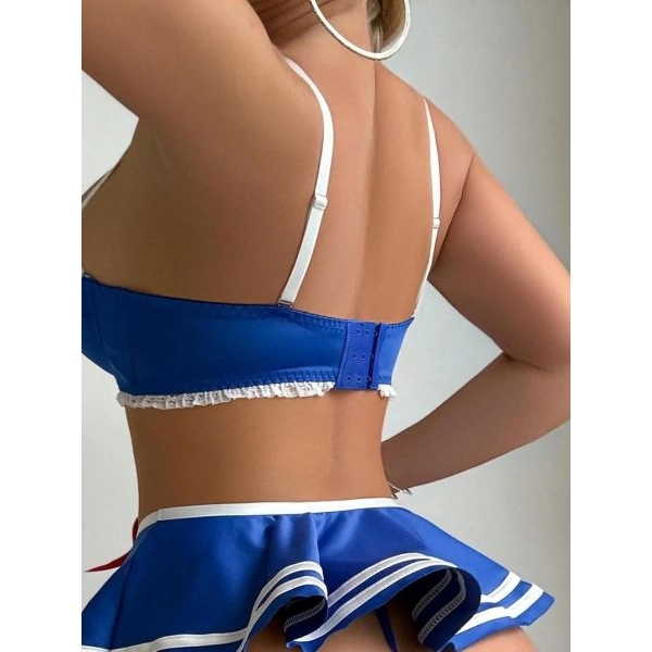 Fancyra Women’s Blue Bow Lingerie Costume Set 3 Piece Bra Mini Skirt & Panty Cute Sailor Cosplay Lingerie - Image 5