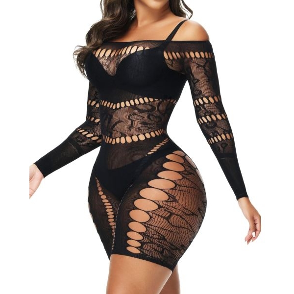 Fancyra Women's Bodysuit Fishnet Bodystocking Hollow Out Jumpsuit Bodycon Hot Romper Lingerie - Image 2