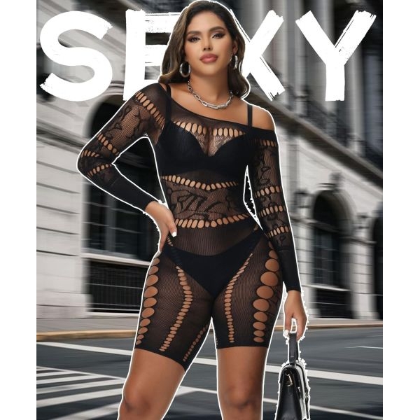 Fancyra Women's Bodysuit Fishnet Bodystocking Hollow Out Jumpsuit Bodycon Hot Romper Lingerie - Image 3