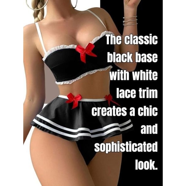 Fancyra Women’s Bow Lingerie Costume Set 3 Piece Bra Mini Skirt & Panty Cute Sailor Cosplay Lingerie - Image 2
