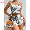 Fancyra Women's Butterfly Print Ribbed Crop Cami Set with Shorts Pajama Set