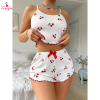 Fancyra Women's Cherry Print Ribbed Cami And Rolled-Cuff Shorts Pajama Set